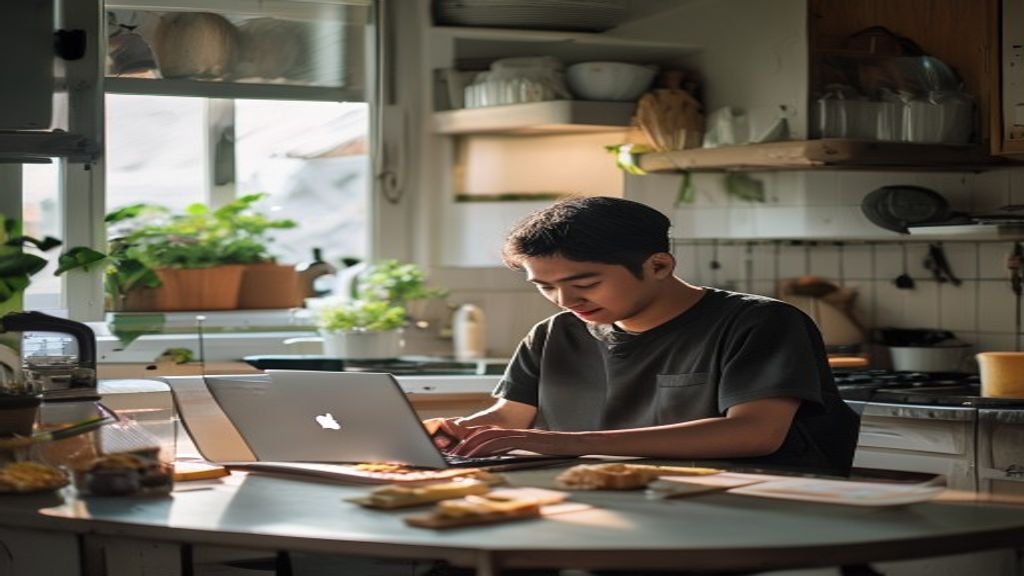 Ilustrasi ide bisnis modal kecil: warung kopi, jasa kebersihan, dan toko online.