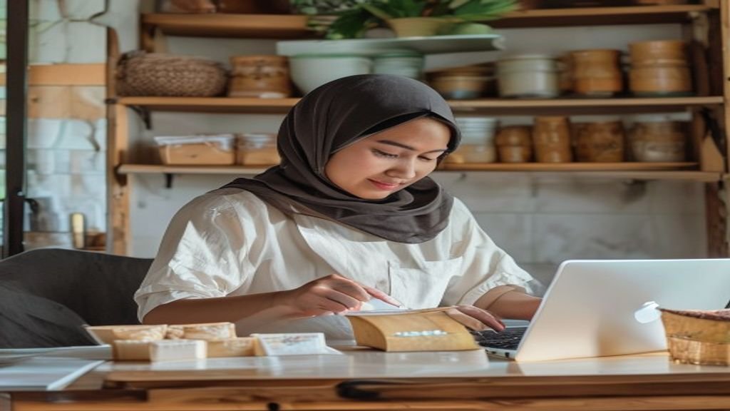Ilustrasi kreatif menampilkan contoh usaha dengan modal kecil, seperti kios makanan, jasa kebersihan, dan toko online.