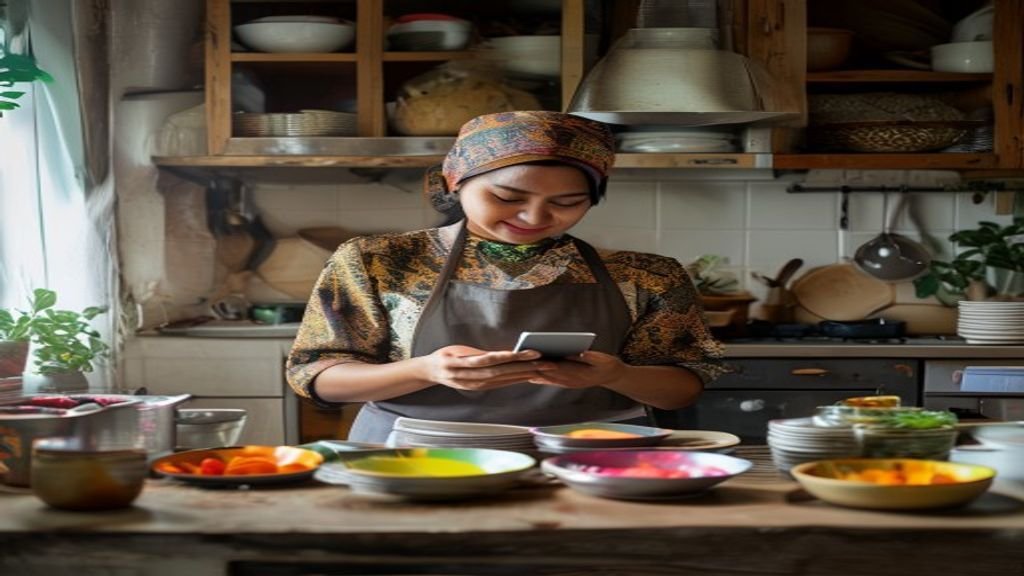 Ilustrasi ide bisnis modal kecil: toko online, makanan rumahan, dan jasa kebersihan dengan investasi minimal