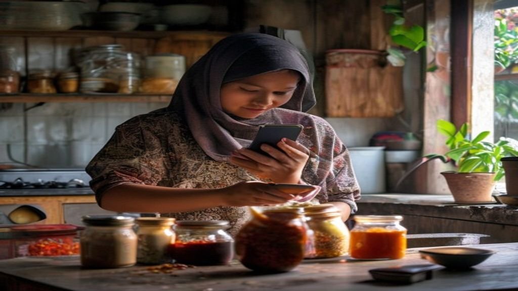 Ilustrasi beberapa ide bisnis modal kecil, seperti kios makanan, layanan kebersihan, dan toko online