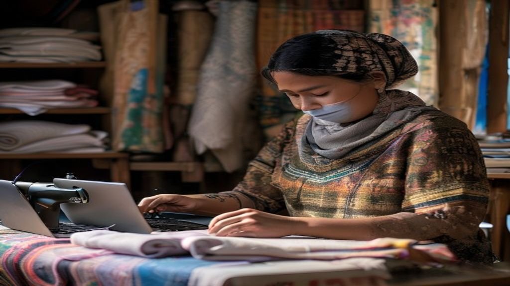 Ilustrasi ide bisnis modal kecil dengan laptop, catatan, dan grafik pertumbuhan untuk wirausahawan pemula