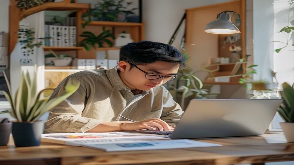 Ilustrasi beberapa ide bisnis modal kecil seperti warung kopi, kios makanan, dan layanan digital untuk pemula