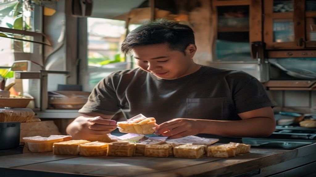 Ilustrasi ide bisnis modal kecil seperti kios makanan, kerajinan tangan, dan layanan digital untuk pemula