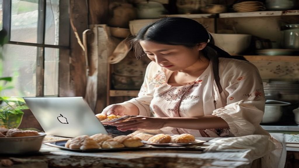 Ilustrasi ide bisnis modal kecil seperti kios makanan, jasa kebersihan, dan toko online.