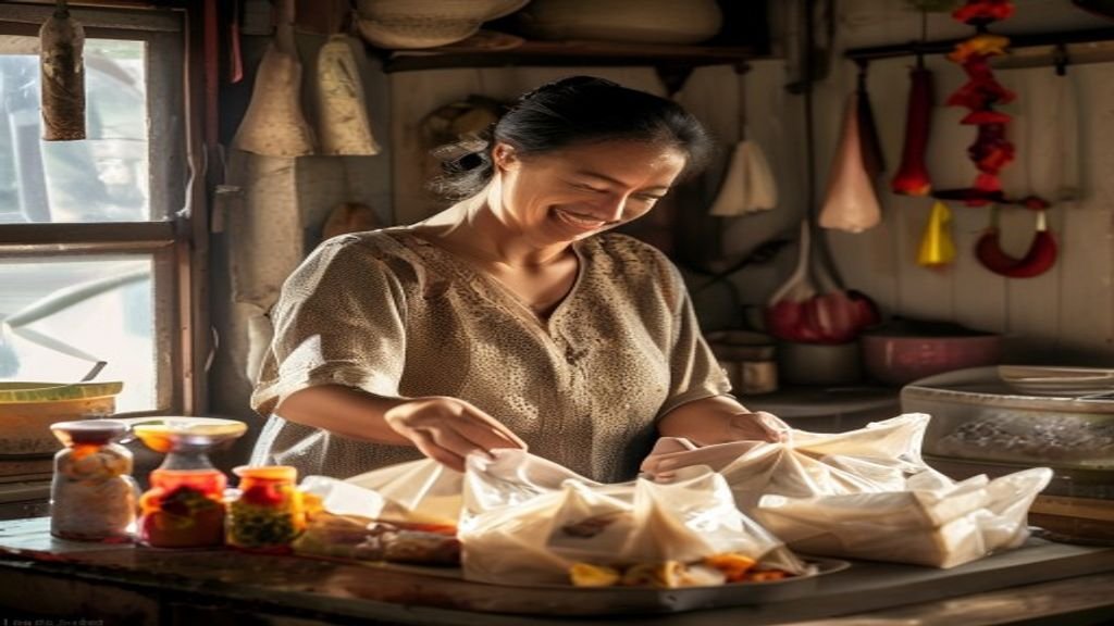 Ilustrasi ide bisnis modal kecil seperti kios makanan, layanan kebersihan, dan penjualan online untuk pemula.