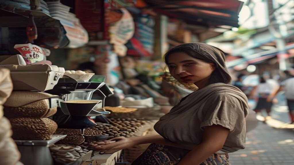 Ilustrasi ide bisnis modal kecil seperti kios makanan, kerajinan handmade, dan layanan digital untuk pemula