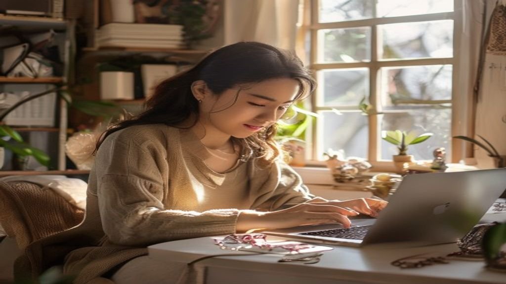 Ilustrasi ide bisnis modal kecil dengan laptop, catatan, dan tumpukan uang untuk inspirasi wirausahawan.