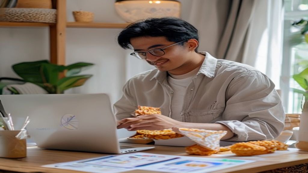 Ilustrasi ide bisnis modal kecil seperti usaha makanan rumahan, jualan online, dan jasa kebersihan
