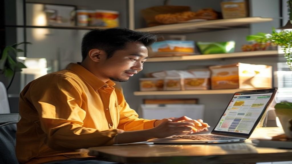 Ilustrasi ide bisnis modal kecil: toko online dropship, kios makanan kaki lima, dan layanan kebersihan rumah