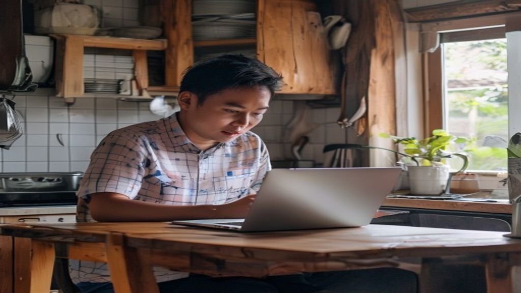 Ilustrasi kreativitas ide bisnis modal kecil, seperti kedai kopi mini, jualan online, dan kerajinan tangan