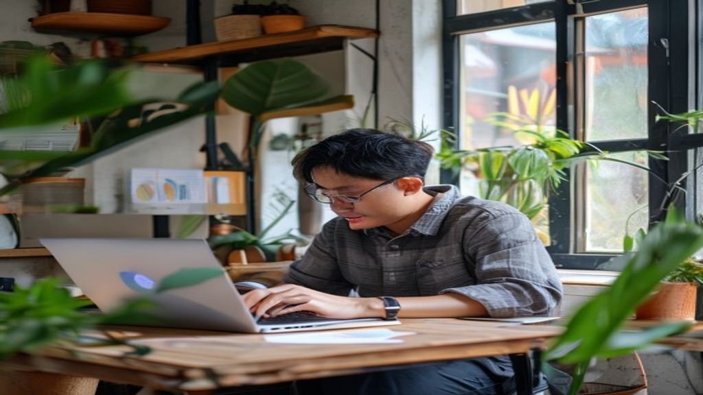 Ilustrasi ide bisnis modal kecil: usaha rumahan, jualan online, atau warung kopi dengan investasi minim.