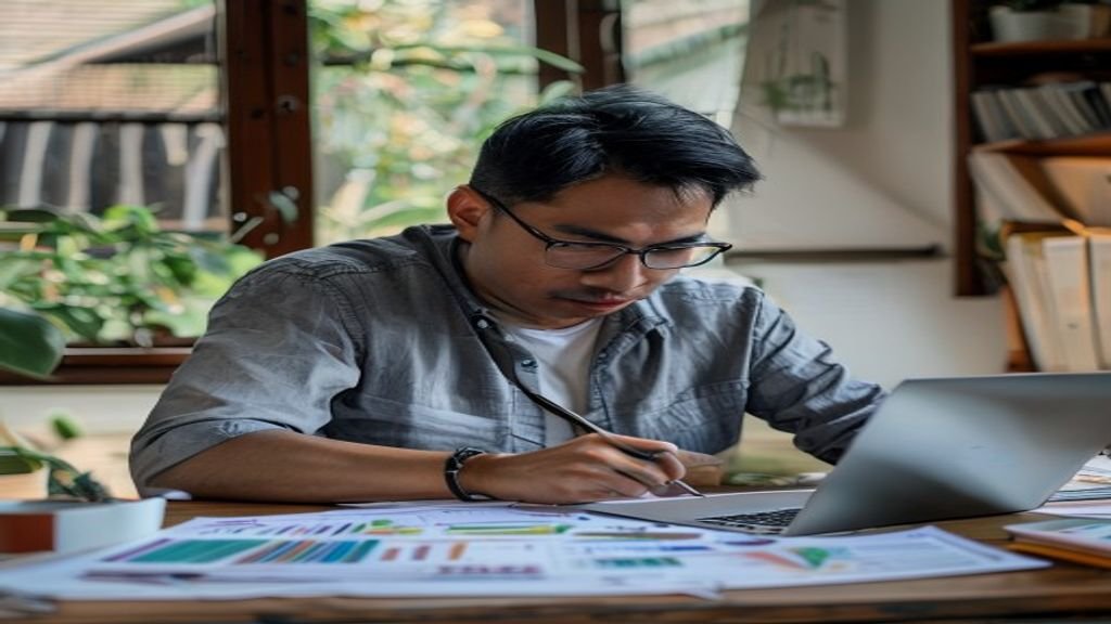 Ilustrasi berbagai ide bisnis modal kecil seperti kios makanan, jualan online, dan layanan kebersihan