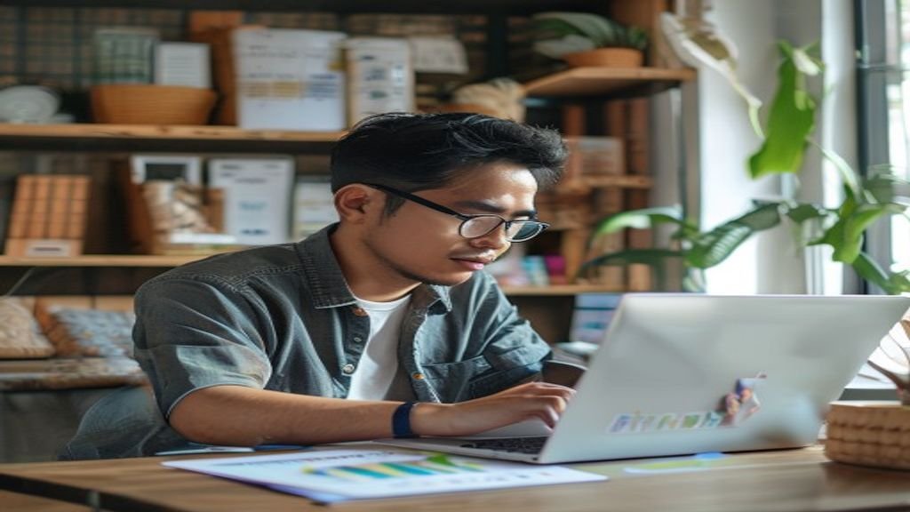 Gambar ide bisnis modal kecil: warung kopi, toko online, kerajinan tangan, layanan kebersihan rumah
