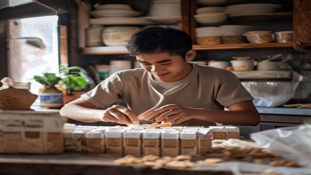Ilustrasi ide bisnis modal kecil seperti kios makanan, jasa digital, atau usaha rumahan dengan investasi minimal.