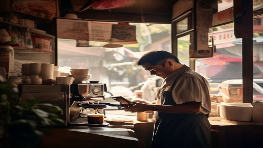 Ilustrasi ide bisnis modal kecil: usaha katering rumahan, jualan online, atau kios kopi sederhana.