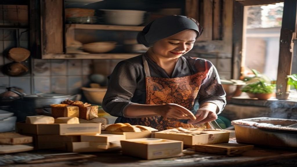 Ilustrasi kreatif ide bisnis modal kecil: toko online, makanan rumahan, atau jasa kebersihan.