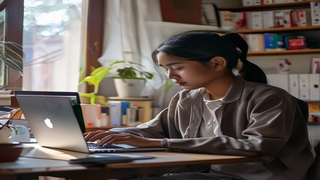 Ilustrasi ide bisnis modal kecil dengan laptop, catatan, dan uang koin.