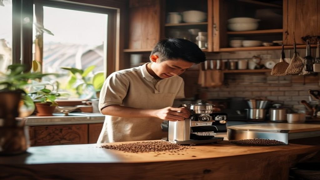 Ilustrasi ide bisnis modal kecil seperti warung kopi, jualan digital, dan kerajinan tangan untuk pemula.
