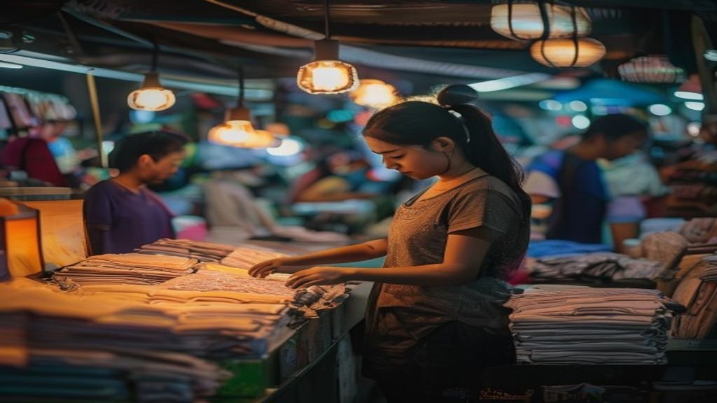 Ilustrasi beberapa ide bisnis modal kecil seperti warung kopi, jualan online, dan kerajinan tangan.