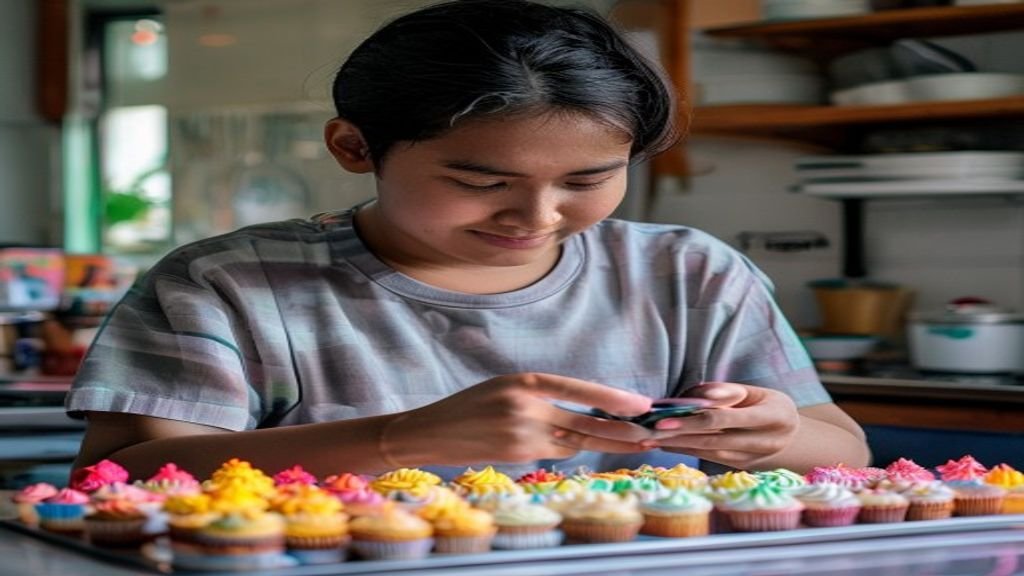 Ilustrasi ide bisnis modal kecil: usaha kue rumahan, jualan online, atau kios makanan dengan investasi minim.