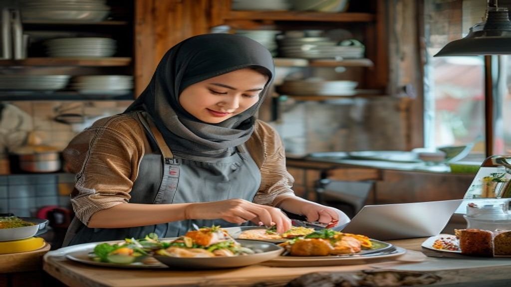 Ilustrasi ide bisnis berbiaya rendah seperti jualan makanan ringan, jasa kebersihan, atau dropship produk online
