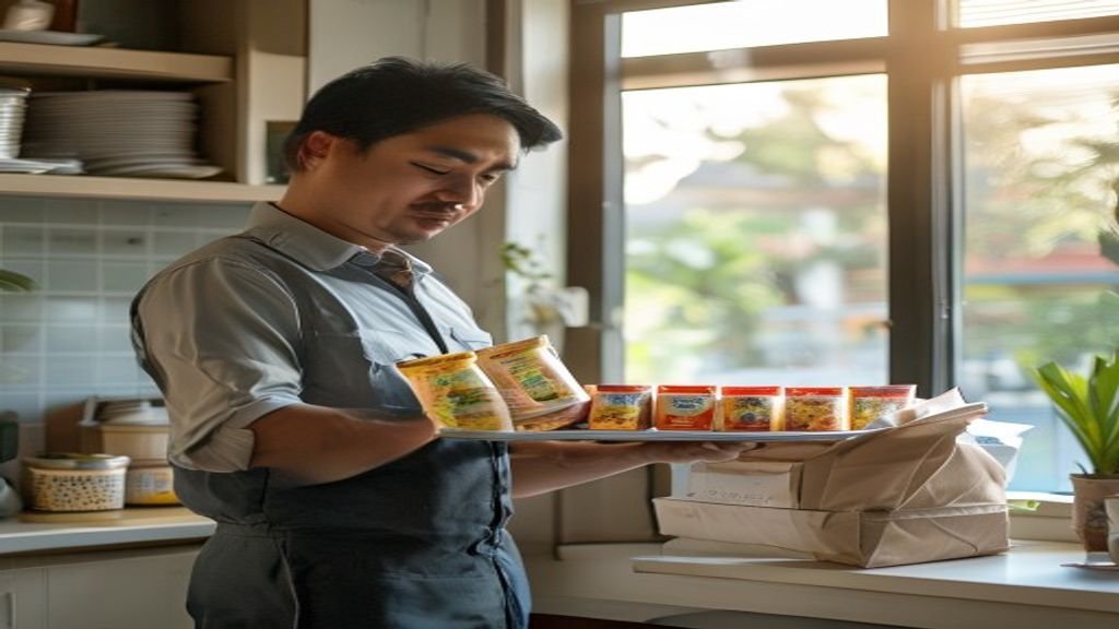 Ilustrasi ide bisnis modal kecil: toko online, jasa kebersihan, atau usaha makanan rumahan.