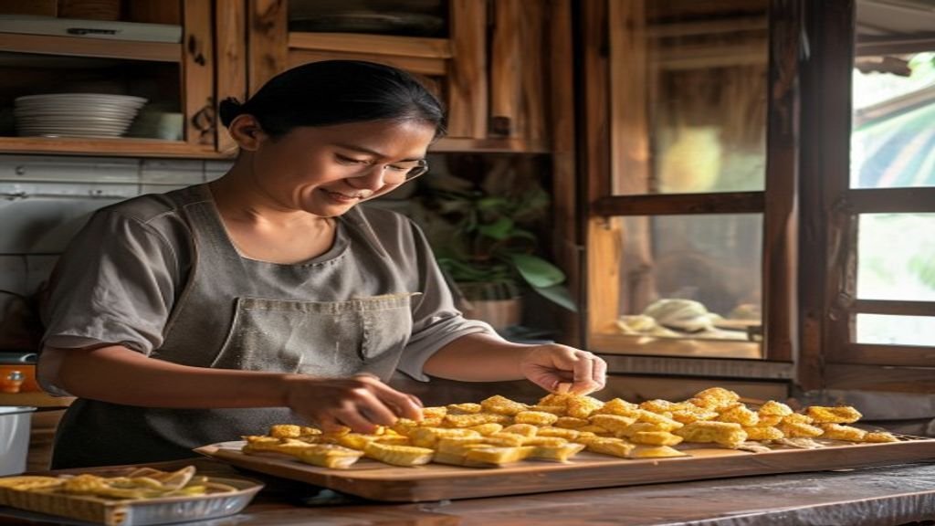 Ilustrasi ide bisnis modal kecil seperti kios makanan, layanan digital, atau kerajinan tangan yang menguntungkan.
