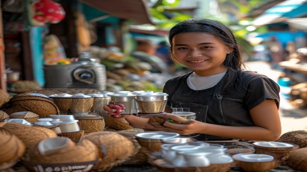 Ilustrasi ide bisnis modal kecil: warung kopi, jualan keripik, dan layanan kebersihan rumah