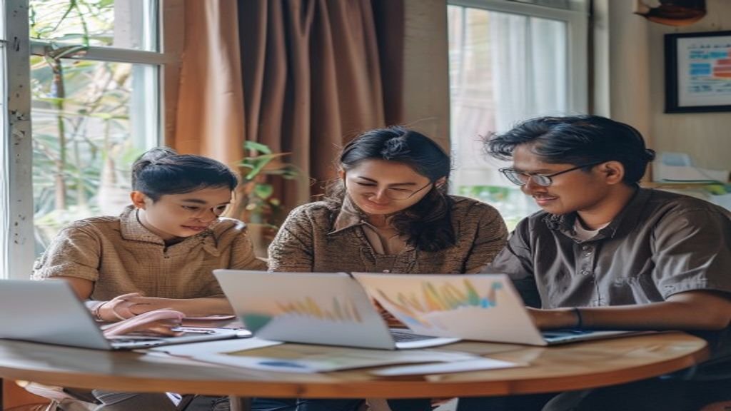 Ilustrasi ide bisnis modal kecil: kopi kemasan, jasa kebersihan rumah, dan toko online barang kebutuhan