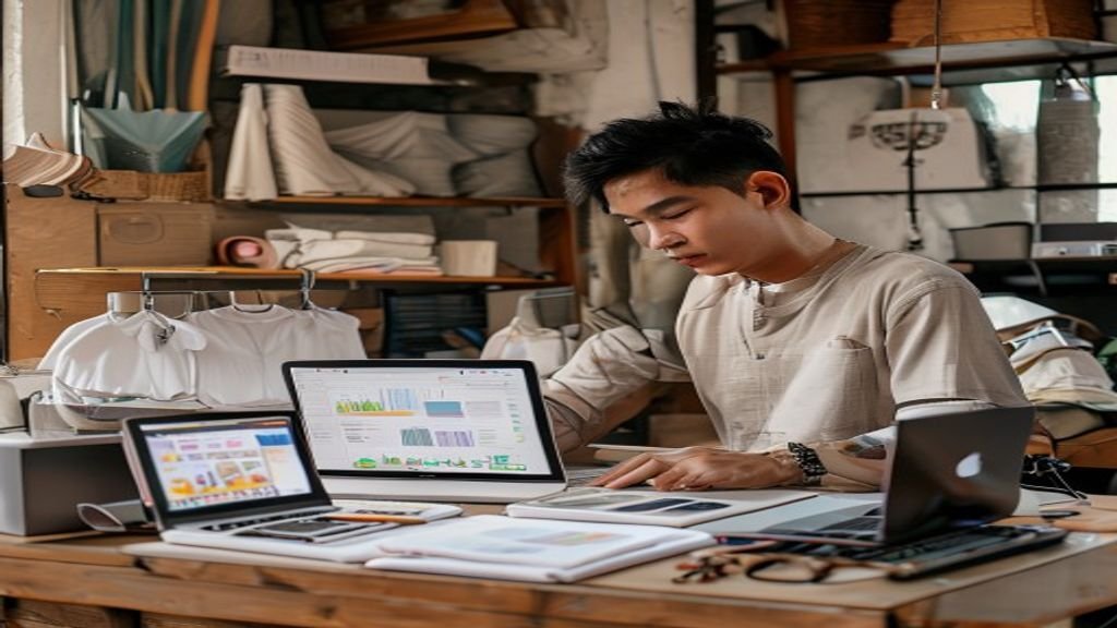 Ilustrasi ide bisnis modal kecil: jual makanan ringan, kerajinan tangan, atau layanan digital dengan investasi rendah