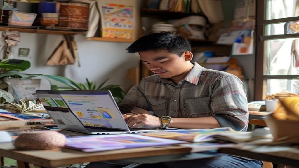 Ilustrasi ide bisnis modal kecil: usaha online, jualan makanan rumahan, atau franchise mini dengan investasi minim.