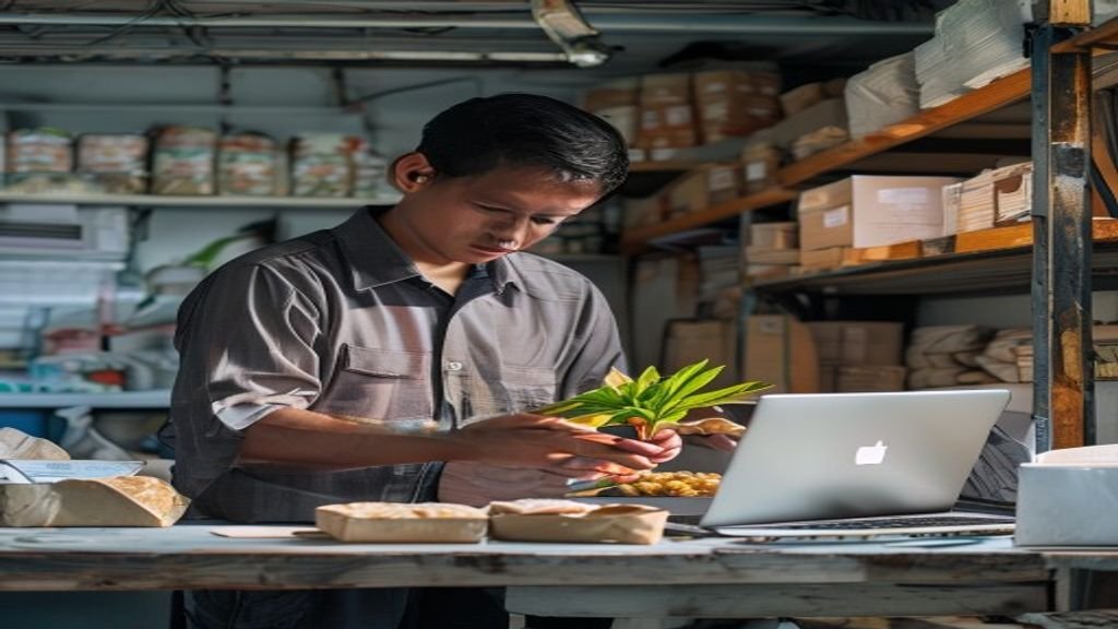 Gambar ilustrasi ide bisnis modal kecil seperti warung kopi, jualan makanan ringan, atau layanan digital.