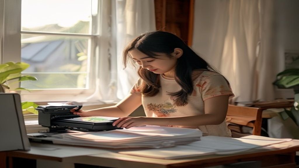 Ilustrasi kreatif ide bisnis modal kecil dengan laptop, catatan, dan uang tunai