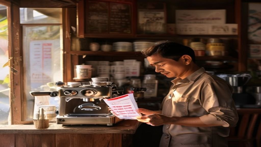 Ilustrasi ide bisnis modal kecil seperti warung kopi, jualan online, atau kerajinan tangan untuk pemula