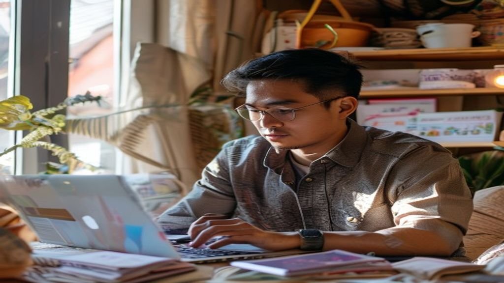 Ilustrasi kreatif ide bisnis modal kecil seperti warung kopi, layanan kebersihan, dan toko online