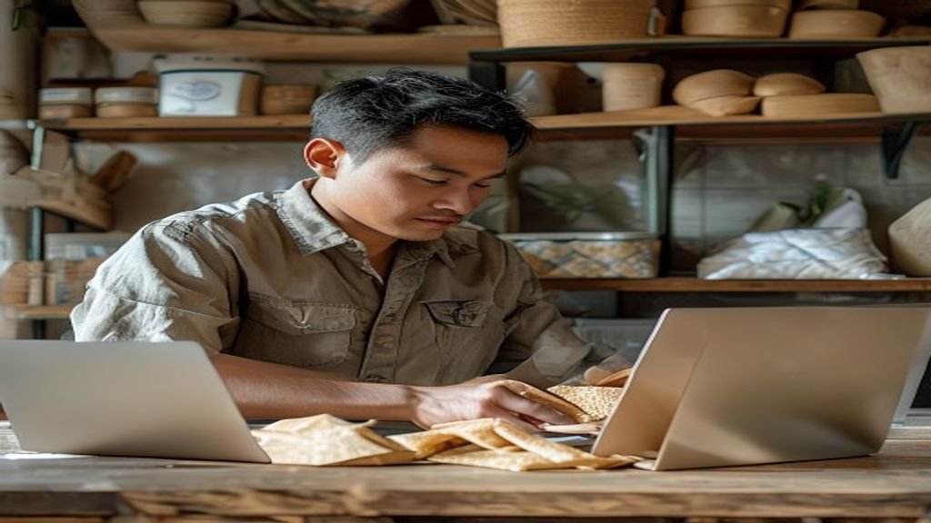 Gambar konsep ide bisnis modal kecil dengan produk kreatif dan strategi pemasaran sederhana.