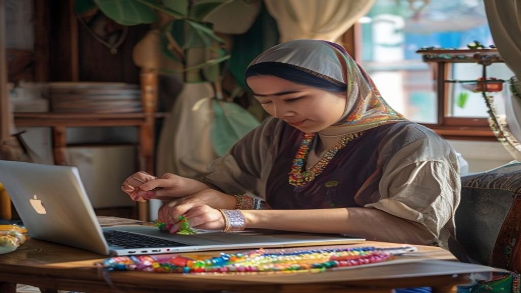 Ilustrasi ide bisnis modal kecil menampilkan usaha rumahan kreatif dengan investasi minim.