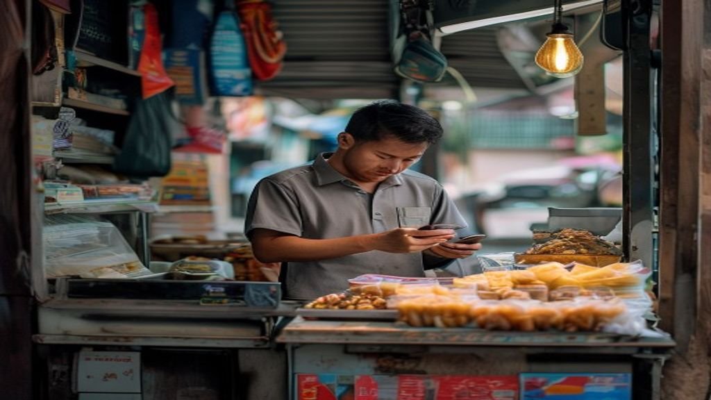 Ilustrasi ide bisnis modal kecil: warung kopi, jualan cemilan, atau toko online dengan investasi minimal.